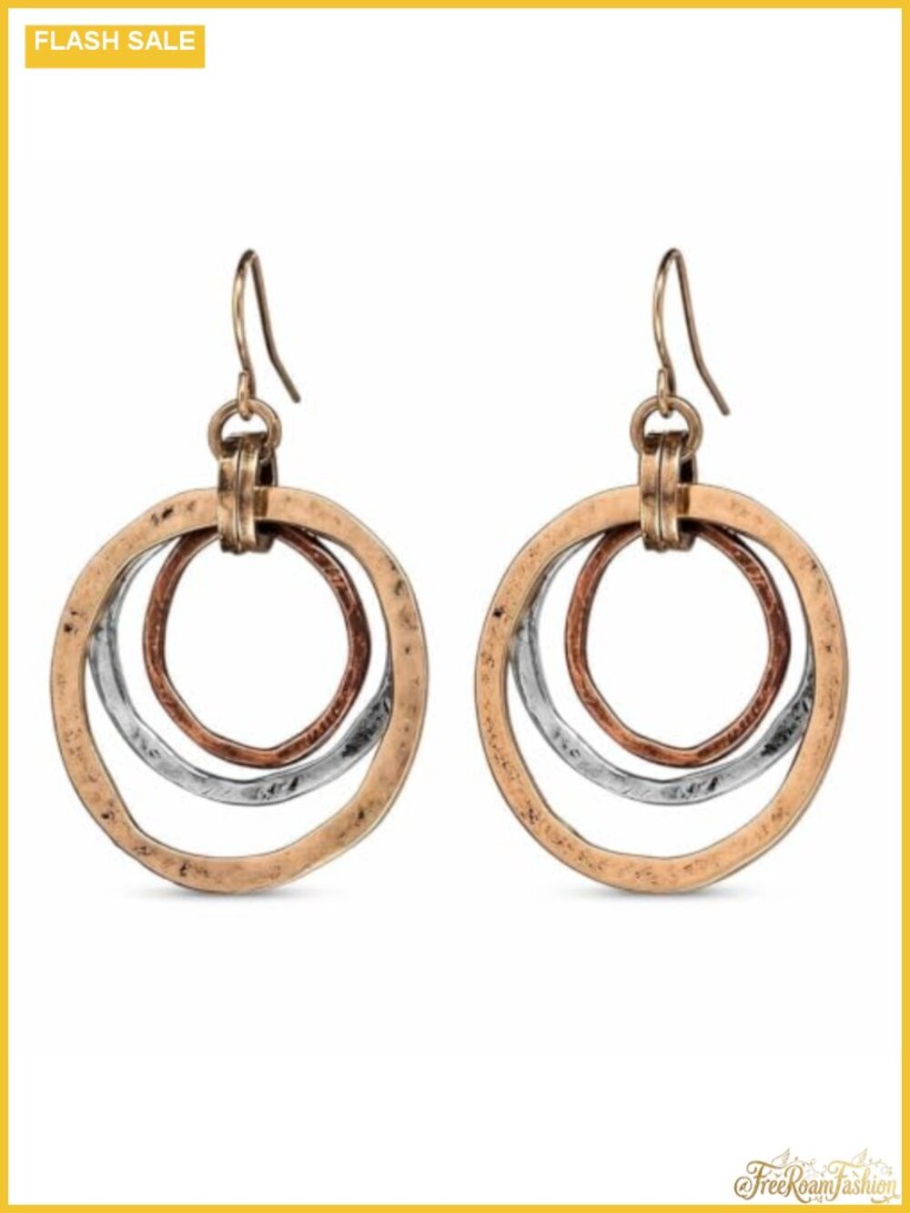 Boho Mixed Metal Drop Earrings Hammered Dangle Jewelry for Women